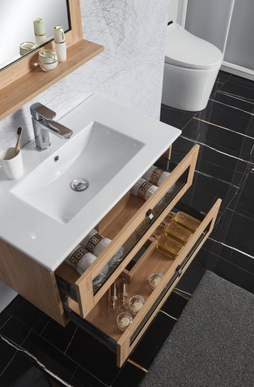 BEL BAGNO MANHATTAN WHITE OAK 800MM SINGLE BOWL WALL HUNG VANITY AND BASIN