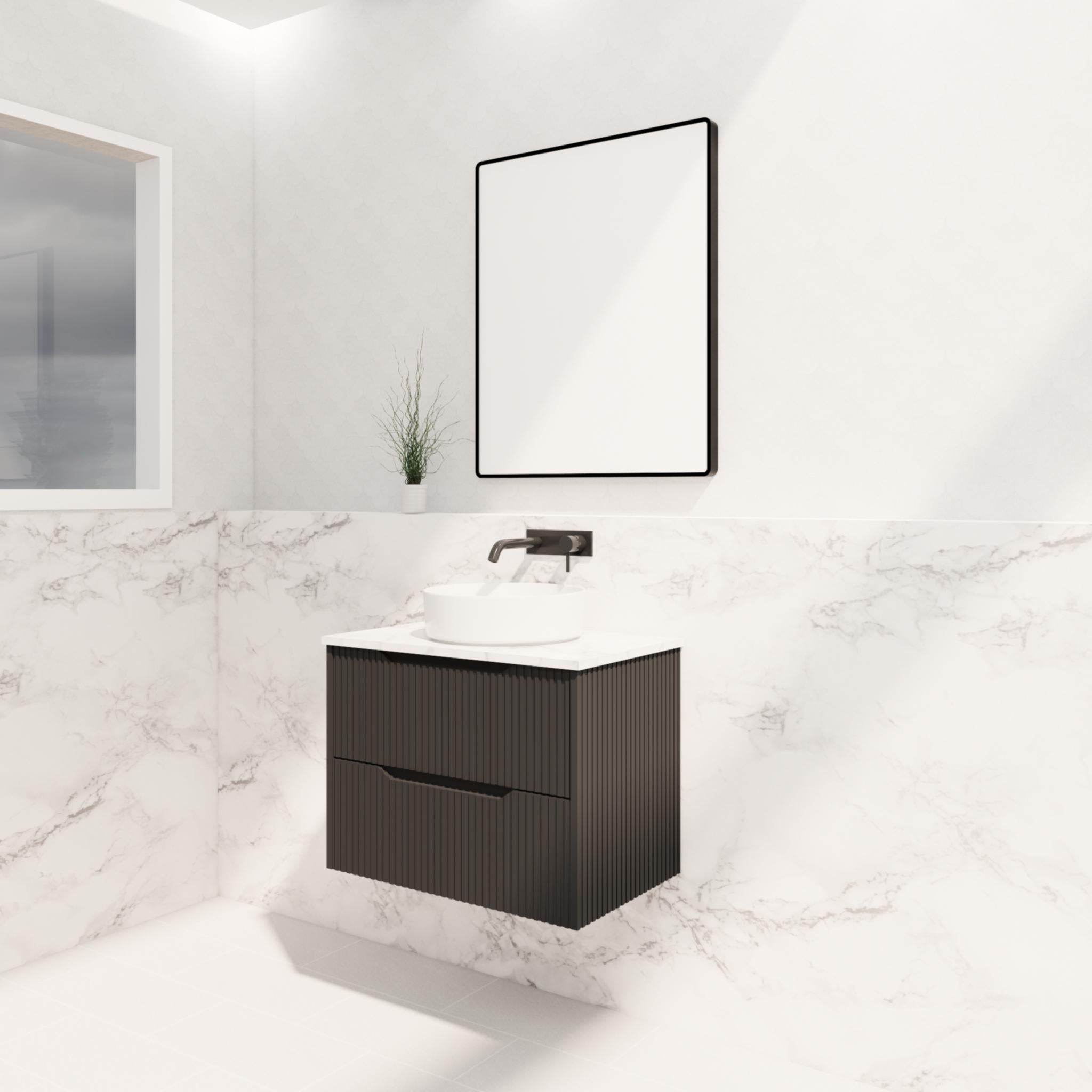 RIVA BALI MATTE BLACK 750MM SINGLE BOWL WALL HUNG VANITY