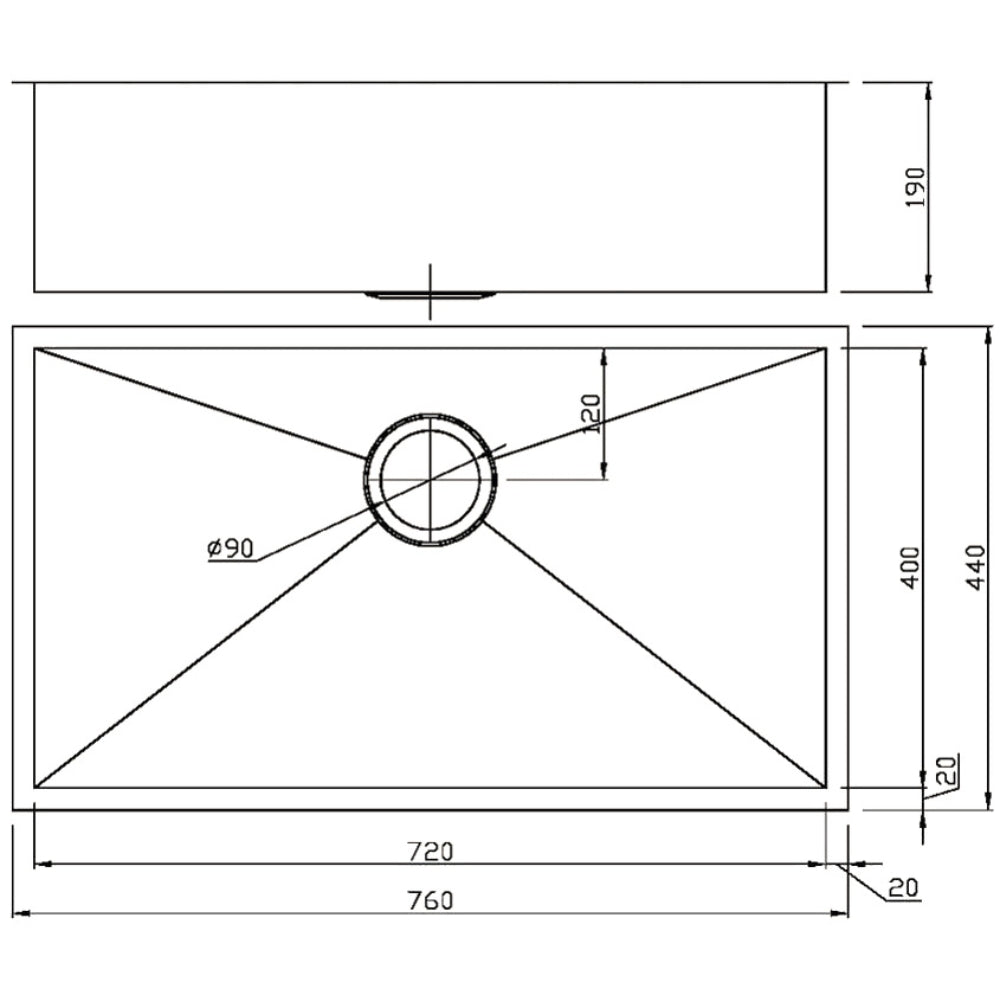 IKON ROSA SINGLE BOWL UNDERMOUNT SINK STAINLESS STEEL 720MM