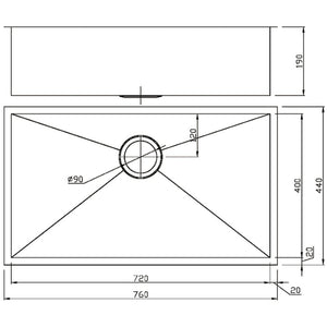 IKON ROSA SINGLE BOWL UNDERMOUNT SINK STAINLESS STEEL 720MM