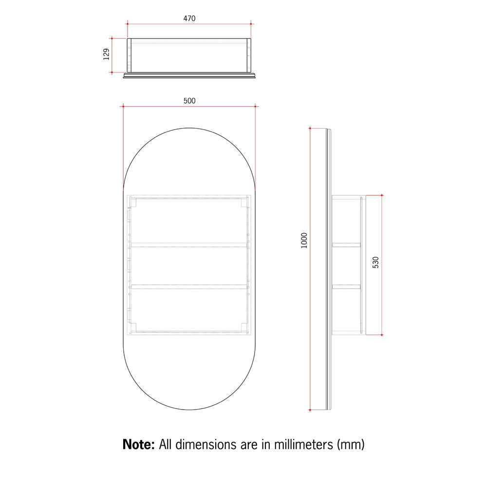 THERMOGROUP ABLAZE PILL SHAPE MIRROR CABINET WHITE 500X1000MM