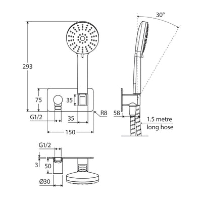 FIENZA EMPIRE HAND SHOWER RECTANGULAR PLATE CHROME