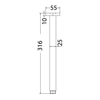 IKON SQUARE VERTICAL SHOWER ARM 310MM BRUSHED NICKEL
