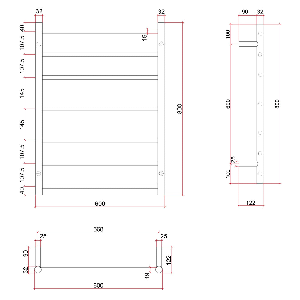 THERMOGROUP ROUND LADDER HEATED TOWEL RAIL SATIN WHITE 600MM