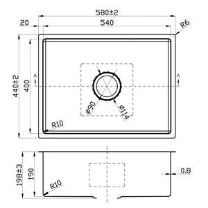 IKON CORA SINGLE BOWL ABOVE / UNDERMOUNT SINK STAINLESS STEEL 540MM
