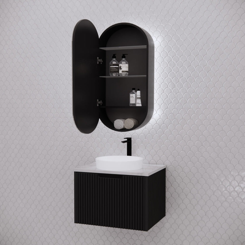 RIVA PARIS MATTE BLACK LED SHAVING CABINET 450X870MM
