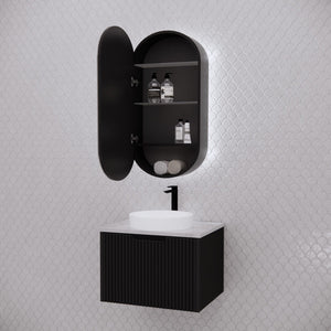 RIVA PARIS MATTE BLACK LED SHAVING CABINET 450X870MM