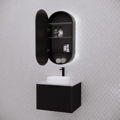 RIVA PARIS MATTE BLACK LED SHAVING CABINET 450X870MM