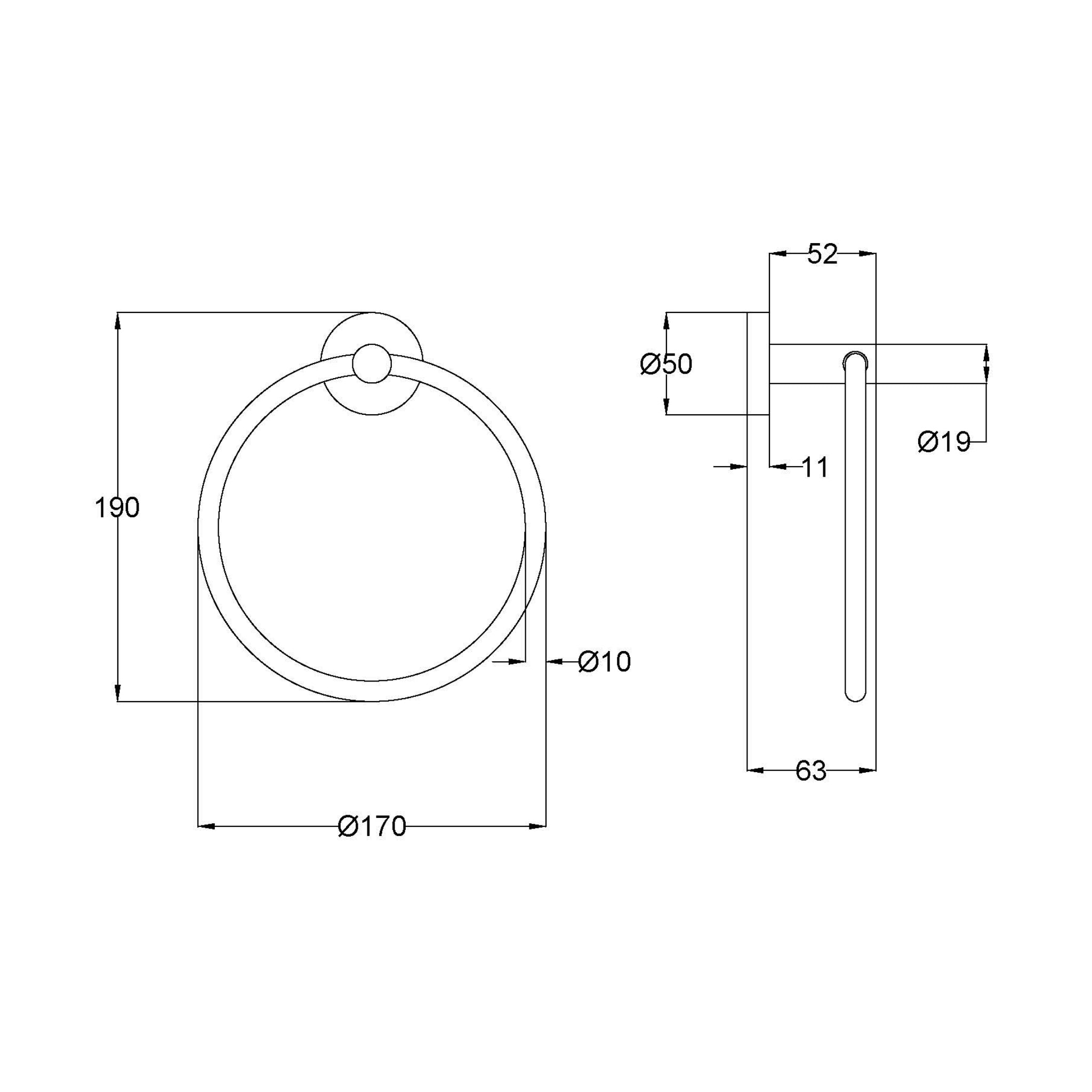IKON OTUS SLIMLINE TOWEL RING 190MM CHROME