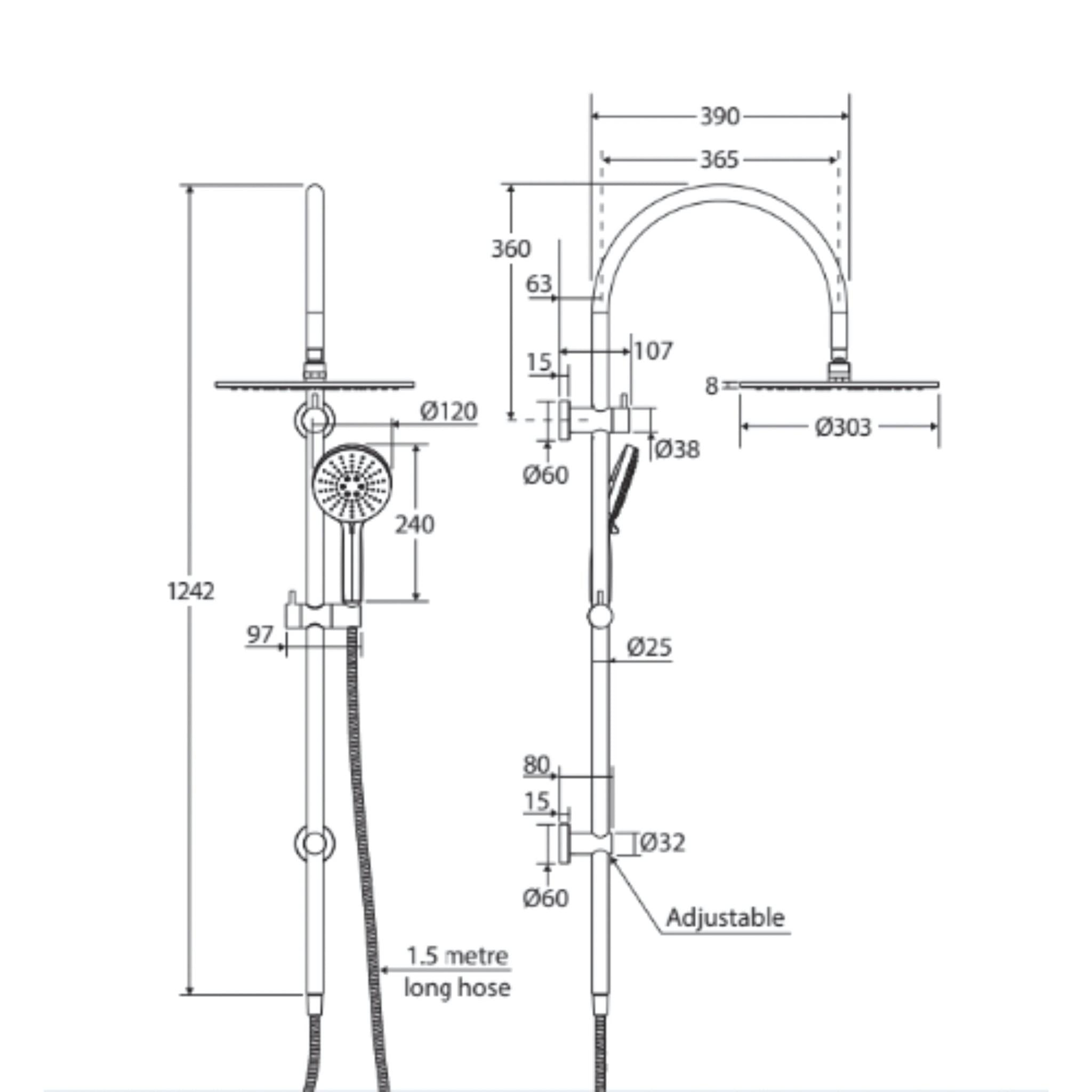 FIENZA EMPIRE SLIM CURVED TWIN SHOWER MATTE BLACK