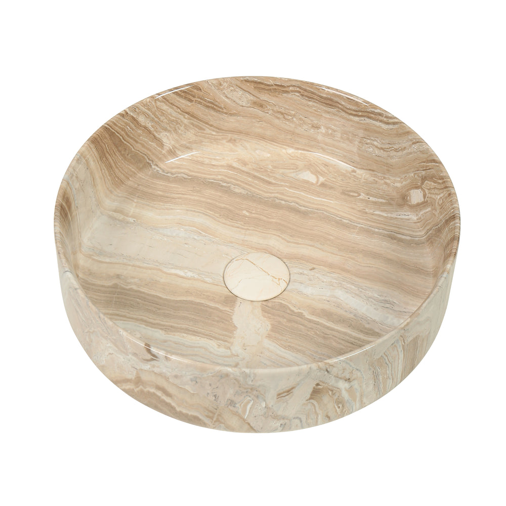 CLAYA ROUND ABOVE COUNTER BASIN GLOSS STONE MARBLE VEIN LOOK 400MM
