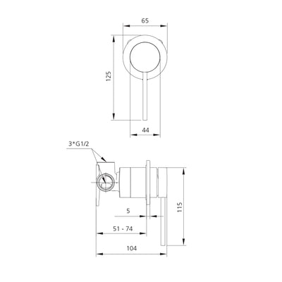 OLIVERI VENICE LEAD FREE WALL MIXER 125MM GUN METAL