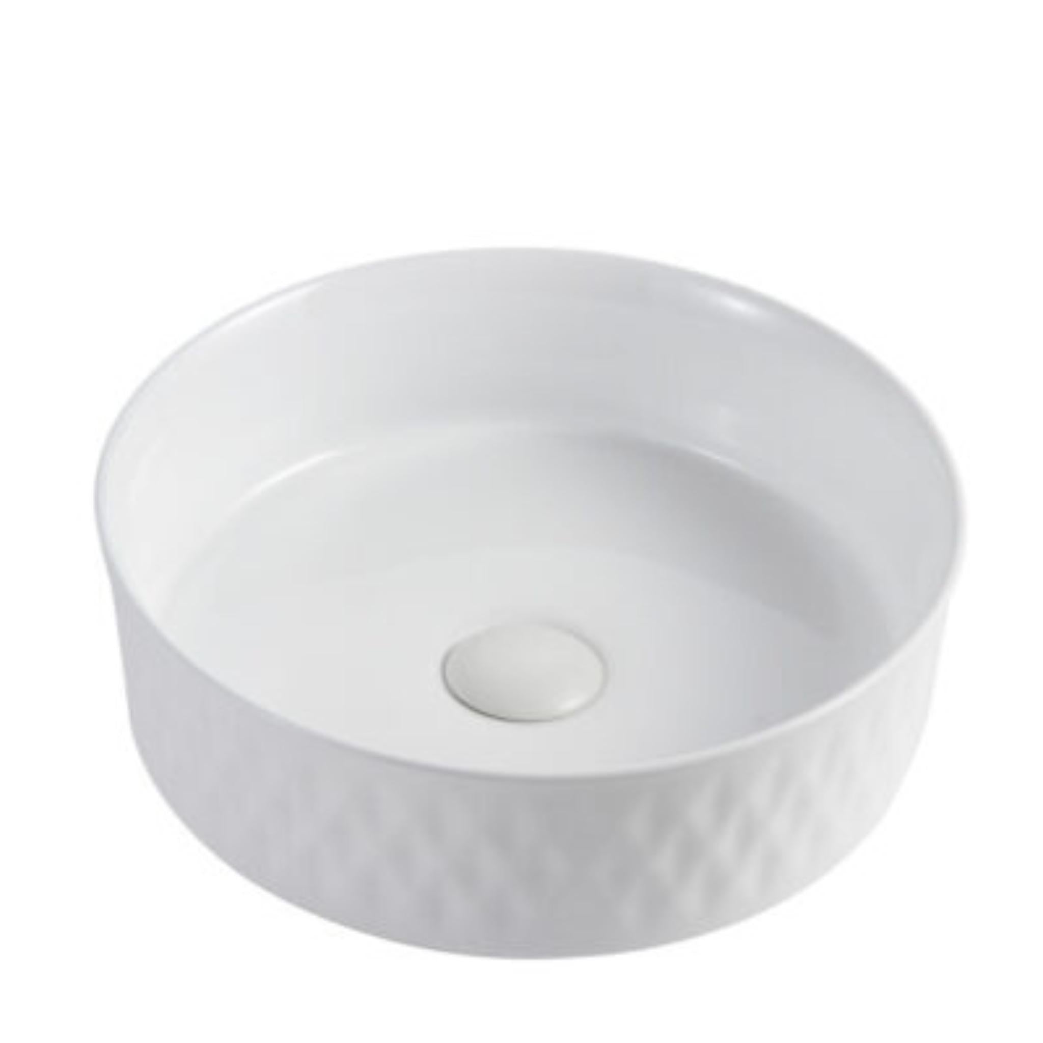 RIVA 499 LATTICE PATTERN ABOVE COUNTER BASIN GLOSS WHITE 360MM