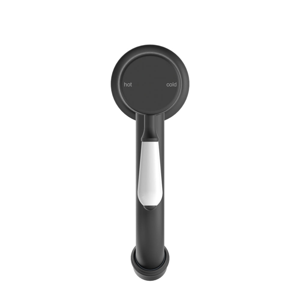 NERO YORK STRAIGHT BASIN MIXER WITH WHITE PORCELAIN LEVER 170MM MATTE BLACK