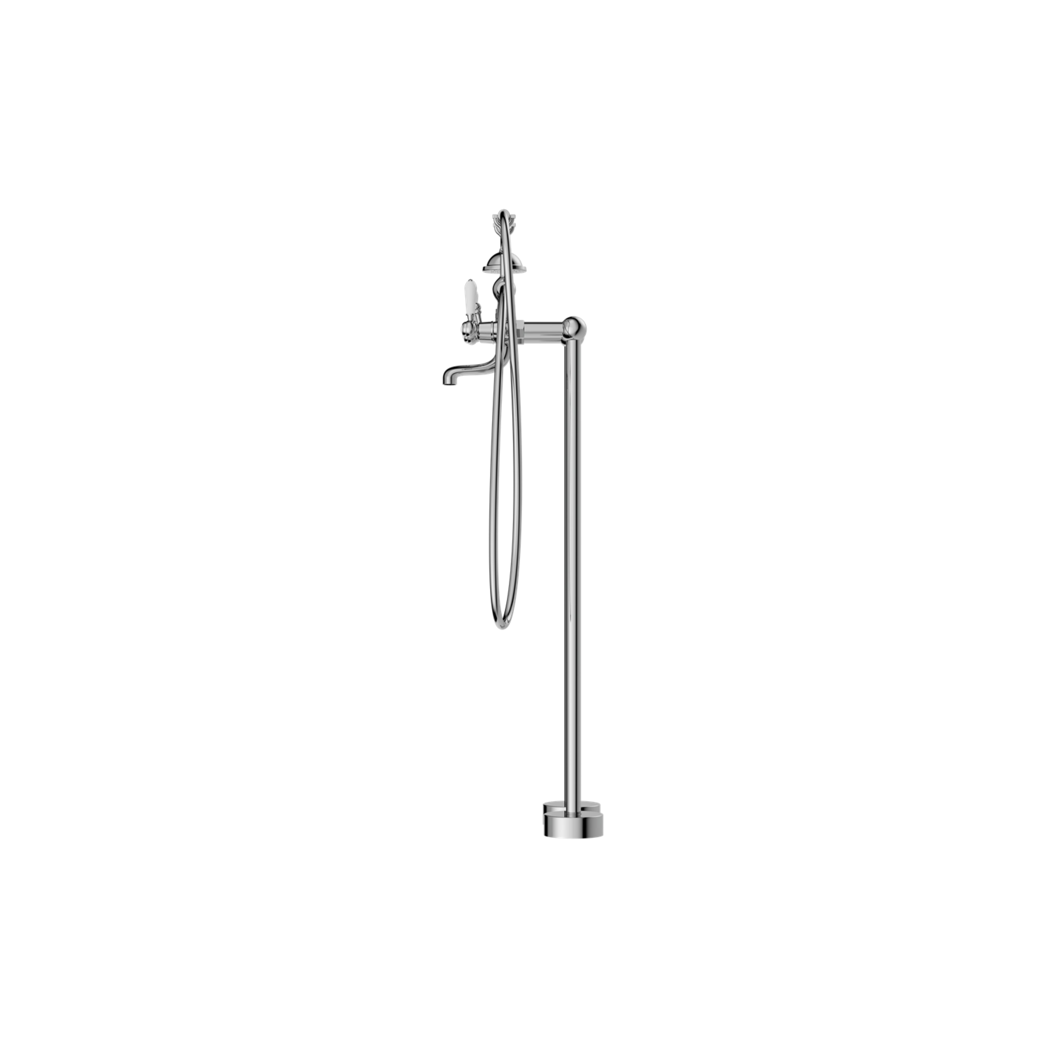 NERO YORK FREESTANDING BATH SET WITH WHITE PORCELAIN HAND SHOWER CHROME