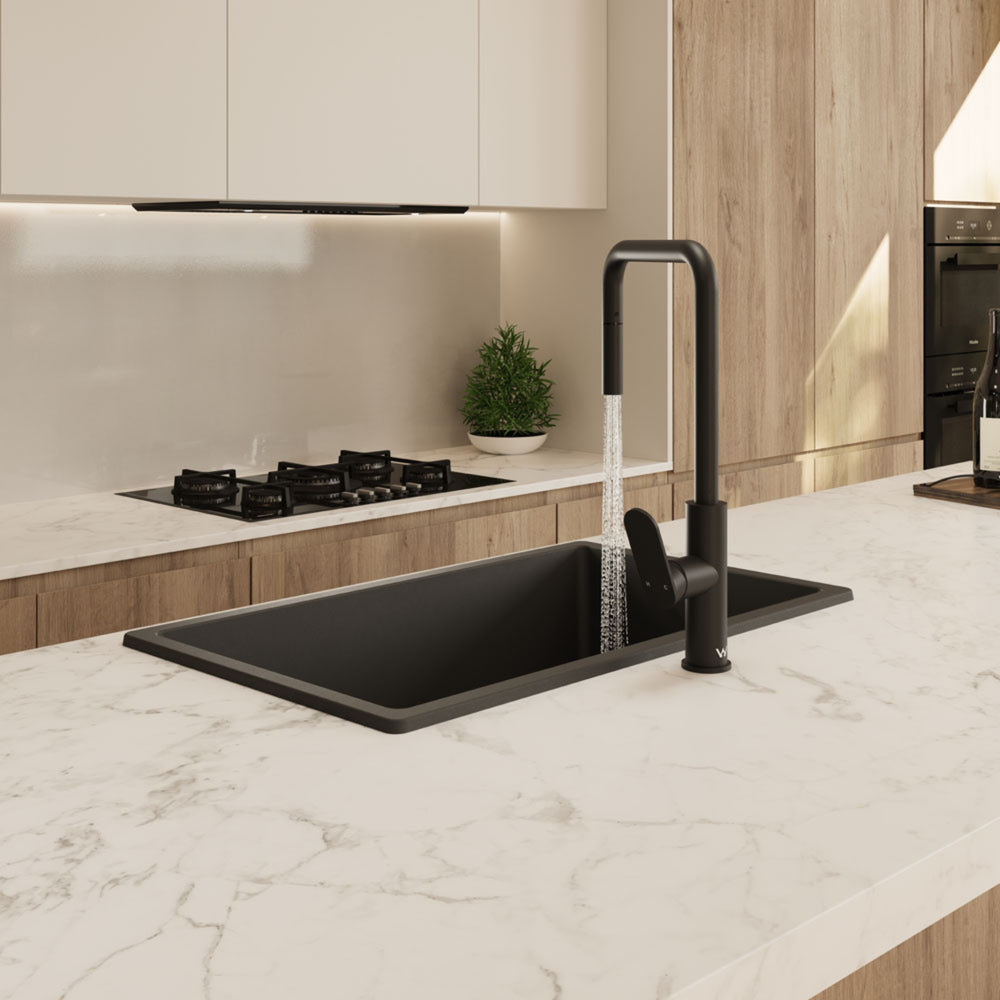 FIENZA KURO GRANITE SINGLE BOWL KITCHEN SINK WITH DRAINER 750MM
