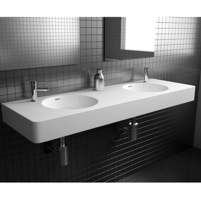 FIENZA ENCANTO SOLID SURFACE WALL HUNG BASIN WITH TAPHOLE MATTE WHITE 1400MM