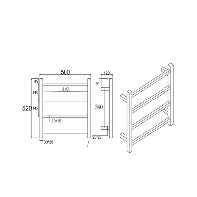AQUAPERLA 4-BAR HEATED TOWEL RAIL CHROME 520MM