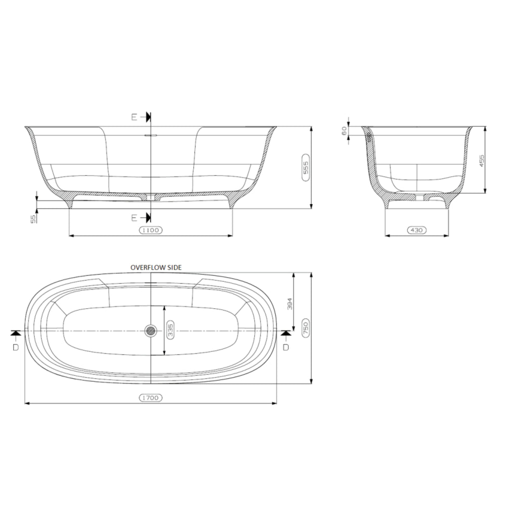 DOMUS LIVING CARIA FREESTANDING BATHTUB WITH OVERFLOW MATTE WHITE 1700MM