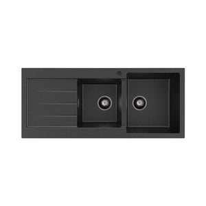 FIENZA KURO GRANITE DOUBLE BOWL KITCHEN SINK WITH DRAINER AND TAP HOLE 1160MM