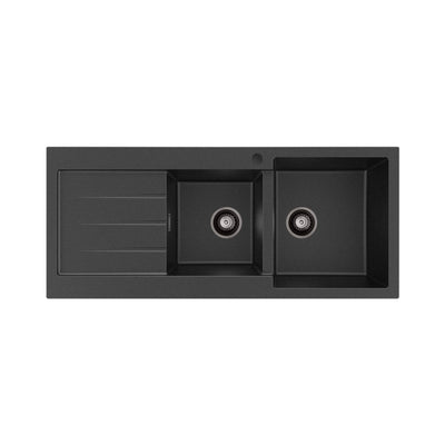 FIENZA KURO GRANITE DOUBLE BOWL KITCHEN SINK WITH DRAINER AND TAP HOLE 1160MM
