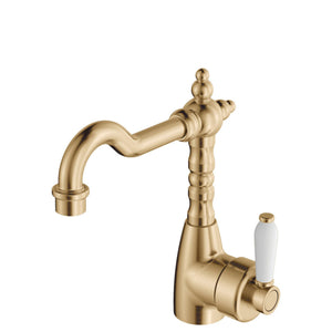 FIENZA ELEANOR SHEPHERDS CROOK BASIN MIXER 233MM CERAMIC HANDLE URBAN BRASS