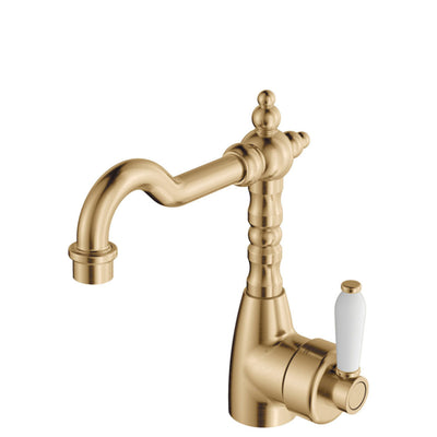 FIENZA ELEANOR SHEPHERDS CROOK BASIN MIXER 233MM CERAMIC HANDLE URBAN BRASS