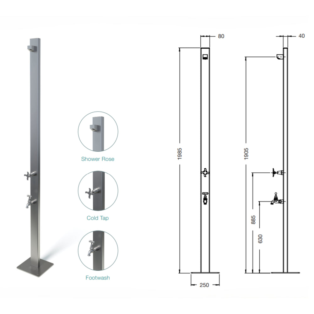 RAINWARE AUSSIE PREMIUM FREESTANDING OUTDOOR COLD SHOWER AND FOOTWASH BLACK
