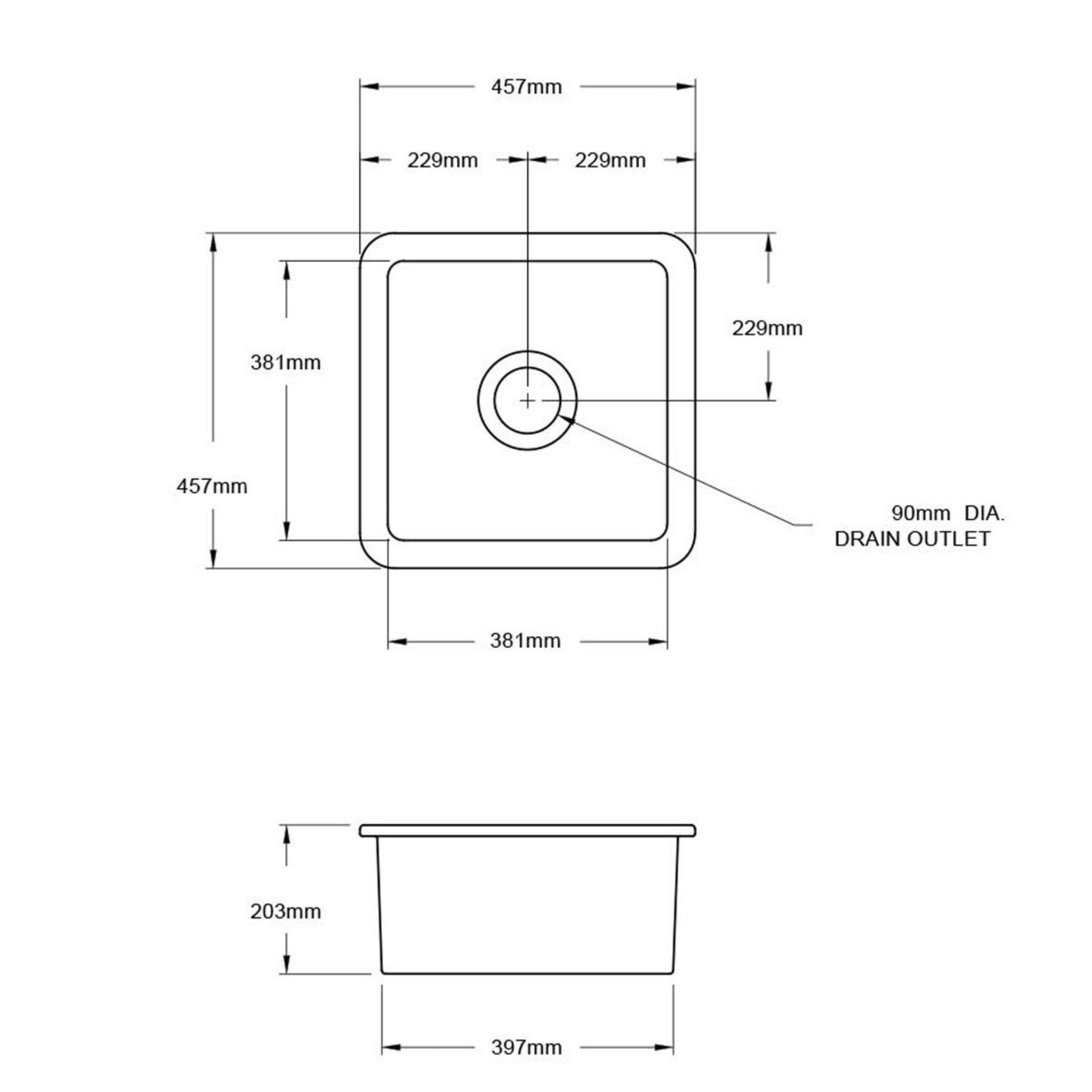 TURNER HASTINGS CUISINE INSET AND UNDERMOUNT FINE FIRECLAY SINK MATTE BLACK 460MM