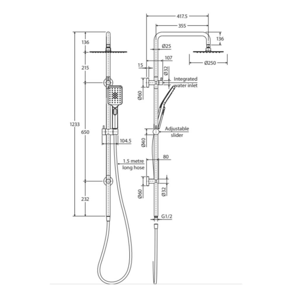 FIENZA TONO TWIN SHOWER BRUSHED NICKEL