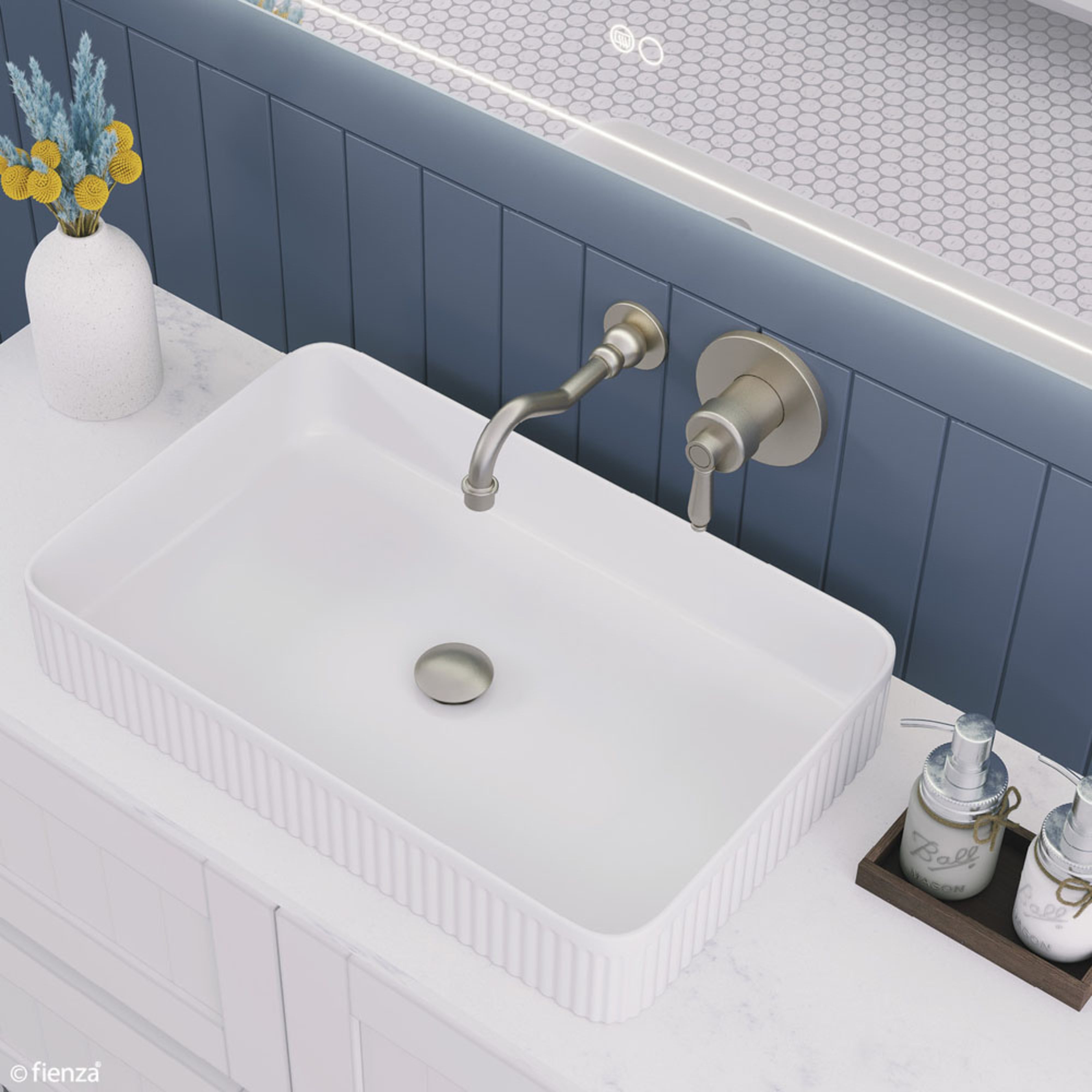 FIENZA ELEANOR WALL BASIN/BATH MIXER SET 215MM BRUSHED NICKEL