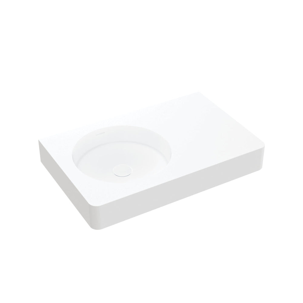 FIENZA ENCANTO SOLID SURFACE WALL HUNG LEFT HAND BASIN MATTE WHITE 700MM