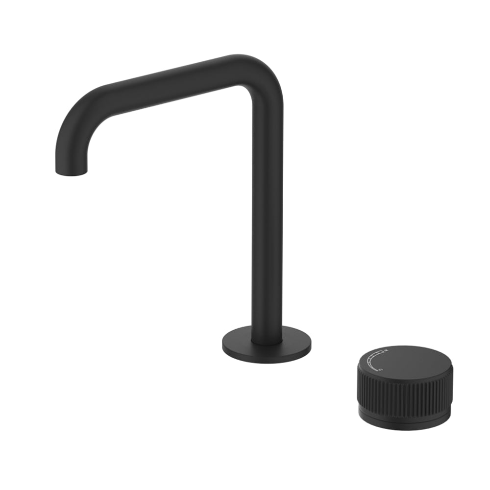 BELLA VISTA MICA LEAD FREE FLUTED SOFT-SQUARE HOB BASIN MIXER SET 205MM BLACK