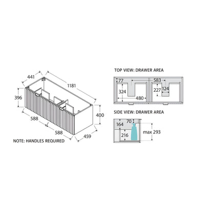 FIENZA BAYVIEW STONE GREY MATTE 1200MM DOUBLE BOWL WALL HUNG VANITY