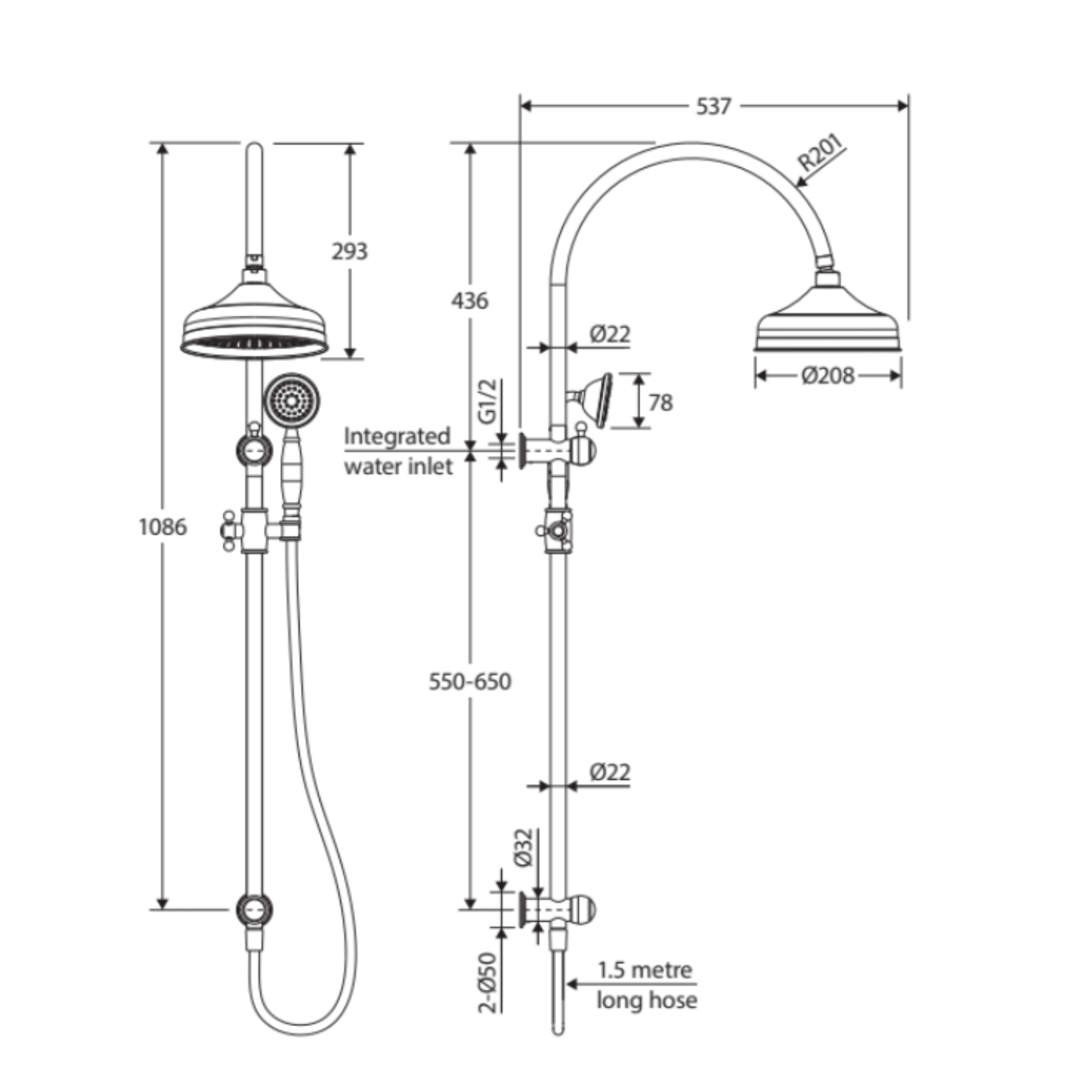 FIENZA LILLIAN TWIN SHOWER MATTE BLACK