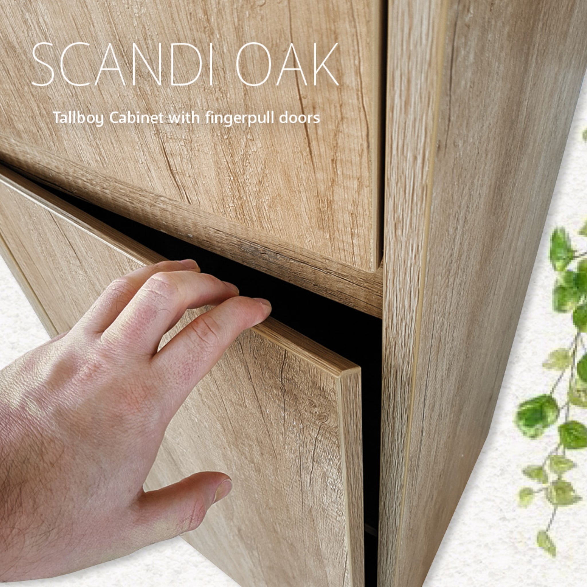 FIENZA EDGE WALL HUNG TALL BOY ON KICKBOARD SCANDI OAK 350X1520MM