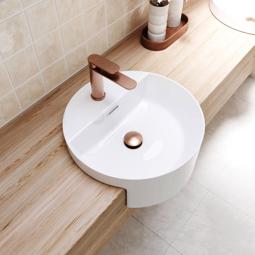 FIENZA REBA SEMI-RECESSED BASIN WITH TAPHOLE GLOSS WHITE 390MM