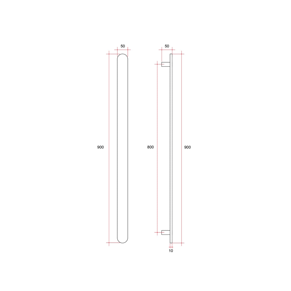 THERMOGROUP FLAT PILL VERTICAL HEATED SINGLE TOWEL RAIL BRUSHED NICKEL 900MM