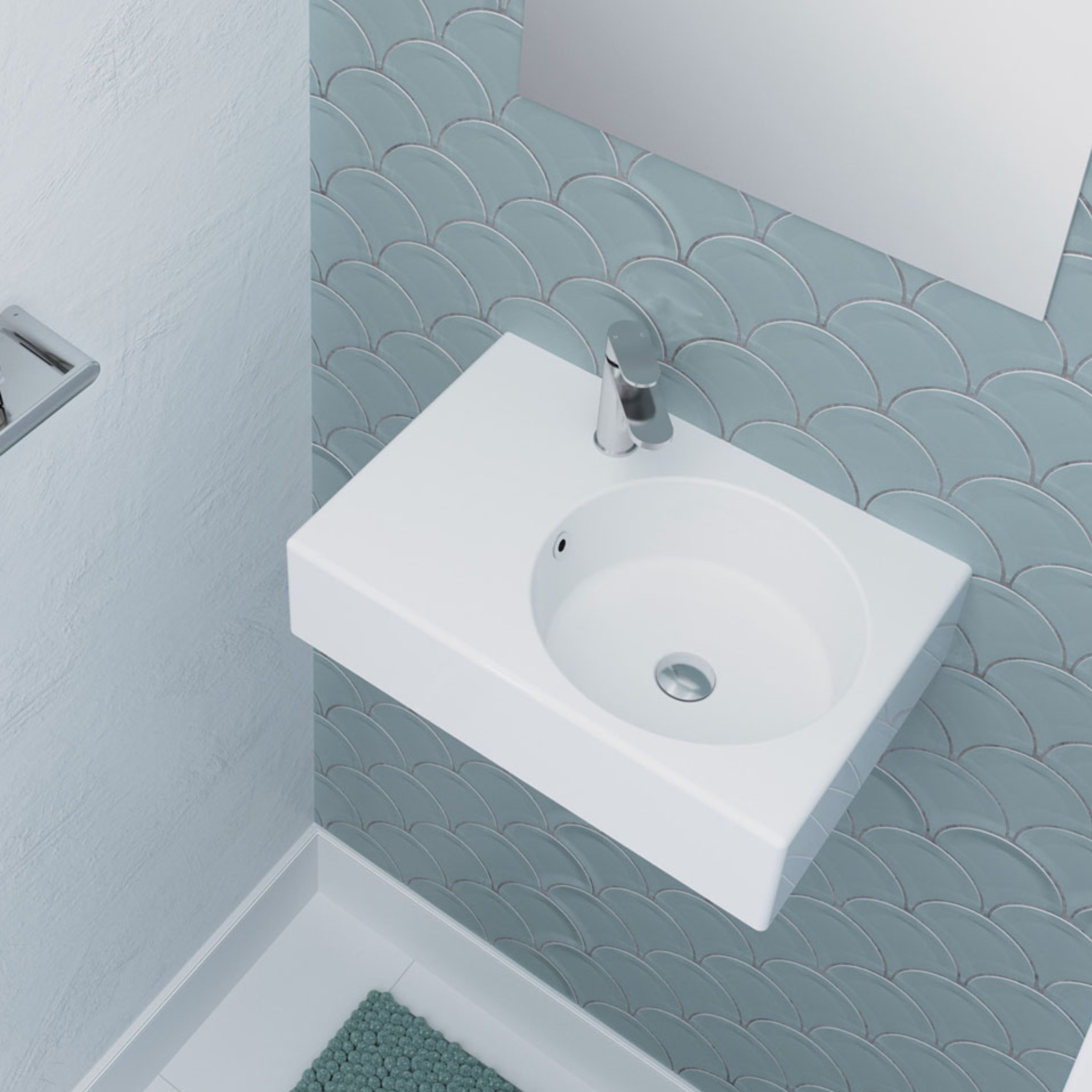 FIENZA REBA WALL HUNG RIGHT-HAND BASIN WITH TAPHOLE GLOSS WHITE 600MM