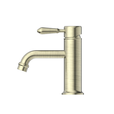 NERO YORK STRAIGHT BASIN MIXER WITH METAL LEVER  170MM AGED BRASS