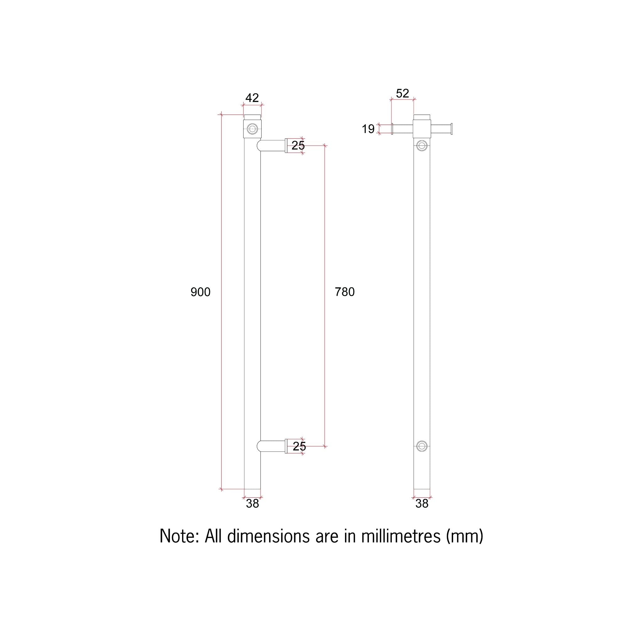 THERMOGROUP ROUND VERTICAL HEATED SINGLE TOWEL RAIL BRUSHED BRONZE 900MM