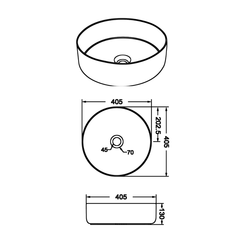 CLAYA ROUND ABOVE COUNTER BASIN GLOSS WHITE 405MM