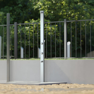 RAINWARE BEACH SLIM FREESTANDING OUTDOOR TIME FLOW SINGLE SHOWER AND FOOTWASH STAINLESS STEEL