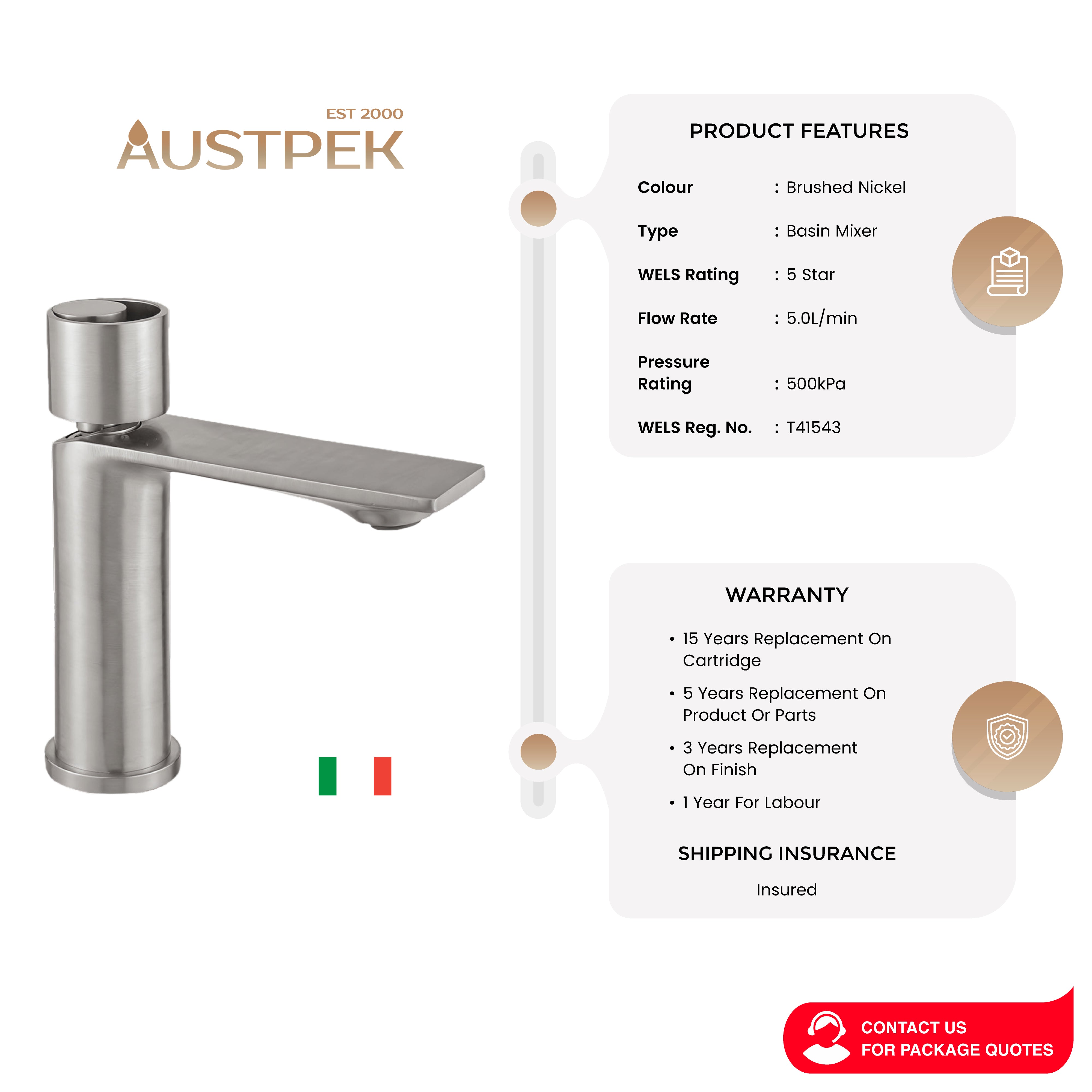 ARMANDO VICARIO PIAZZA BASIN MIXER BRUSHED NICKEL