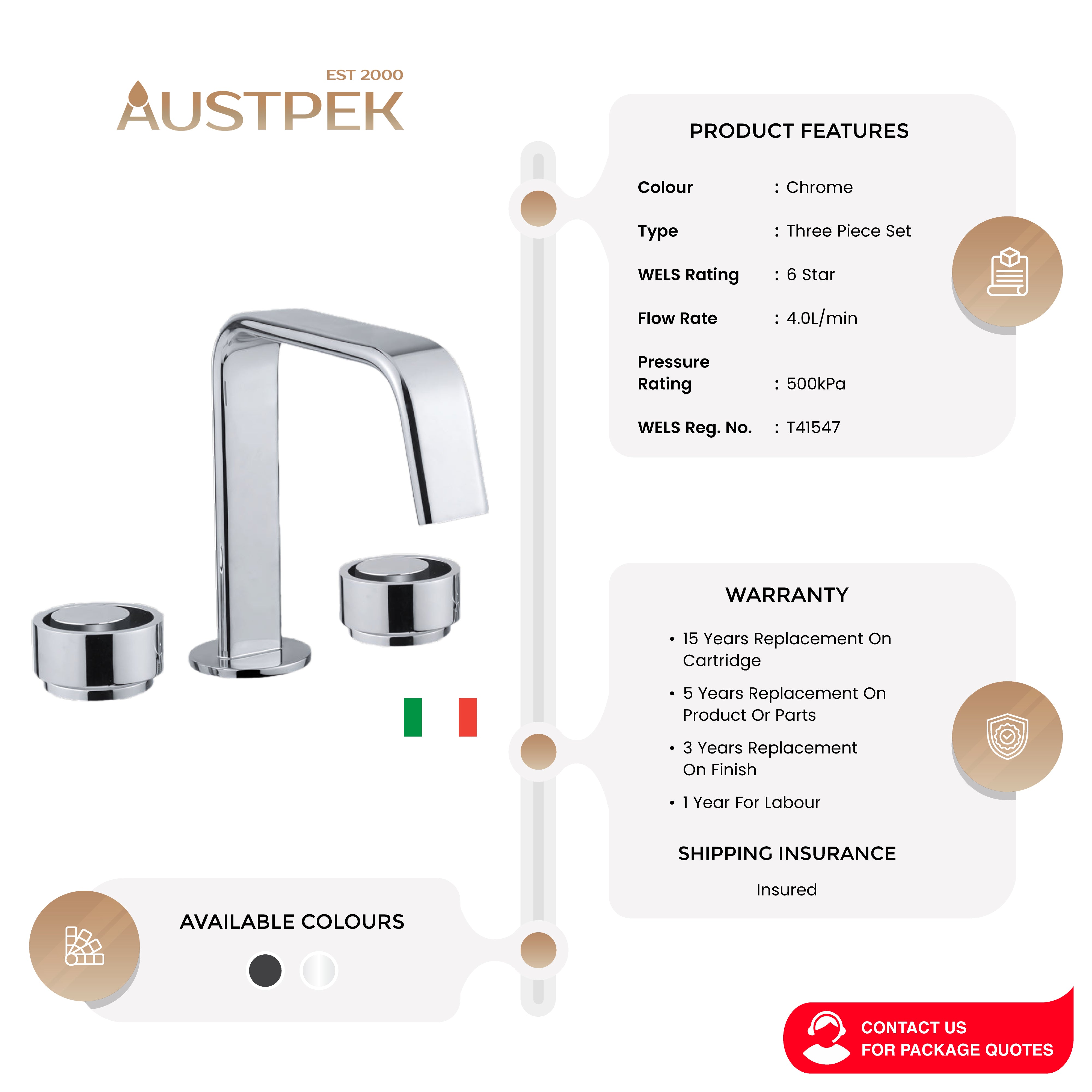 ARMANDO VICARIO PIAZZA THREE PIECE BASIN MIXER SET CHROME