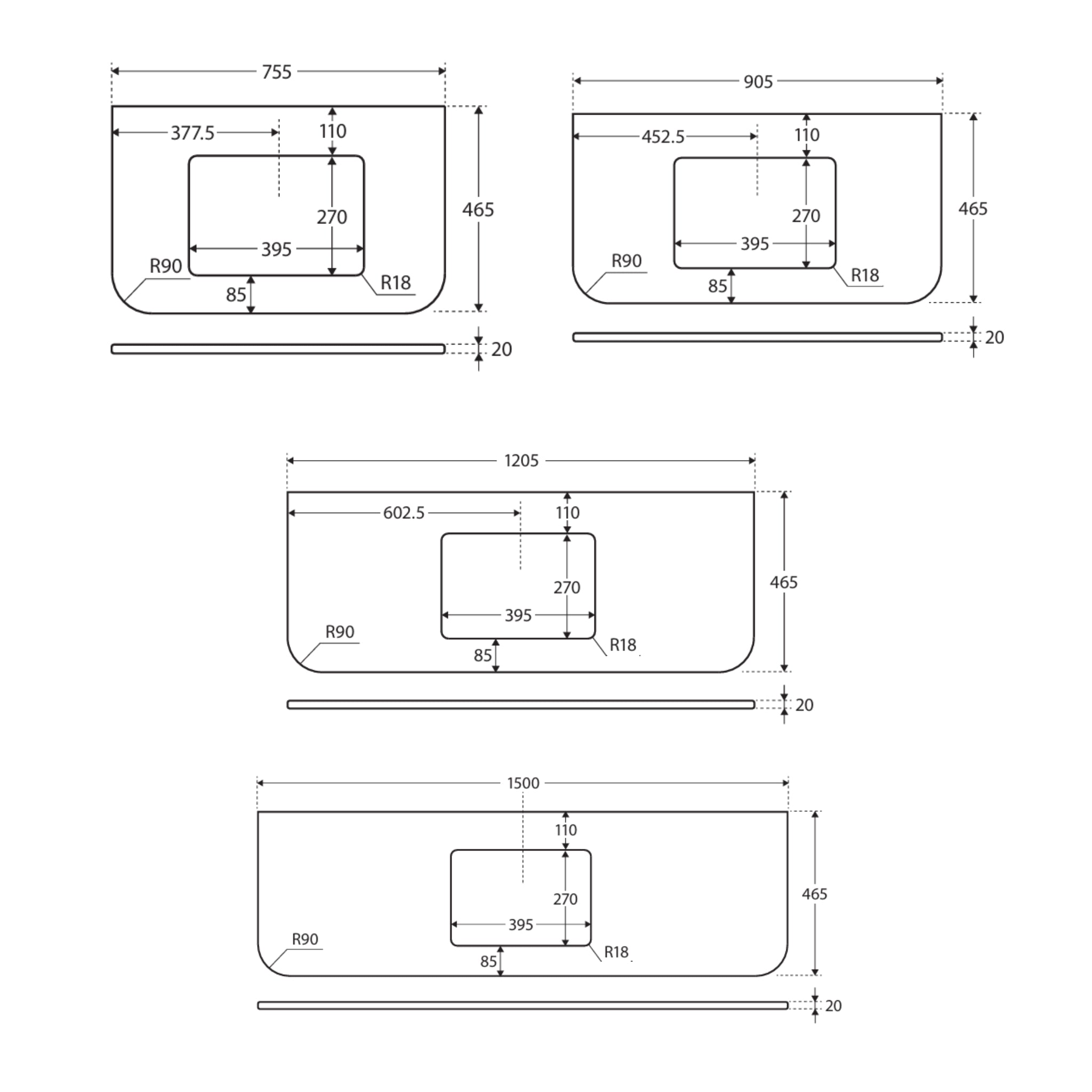 FIENZA ROMAN SAND SILICA FREE CURVED DEPTH STONE BENCHTOP WITH SINGLE UNDERMOUNT BASIN HOLE (AVAILABLE IN 750MM 900MM 1200MM AND 1500MM)