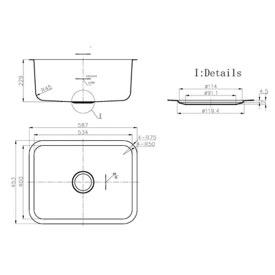 IKON OTUS SINGLE BOWL UNDERMOUNT SINK STAINLESS STEEL 587MM