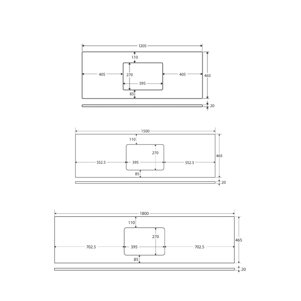 FIENZA POLAR SACCO SILICA FREE SINGLE BOWL UNDERMOUNT CUTOUT STONE BENCHTOP NO TAPHOLE (MULTIPLE SIZES AVAILABLE)