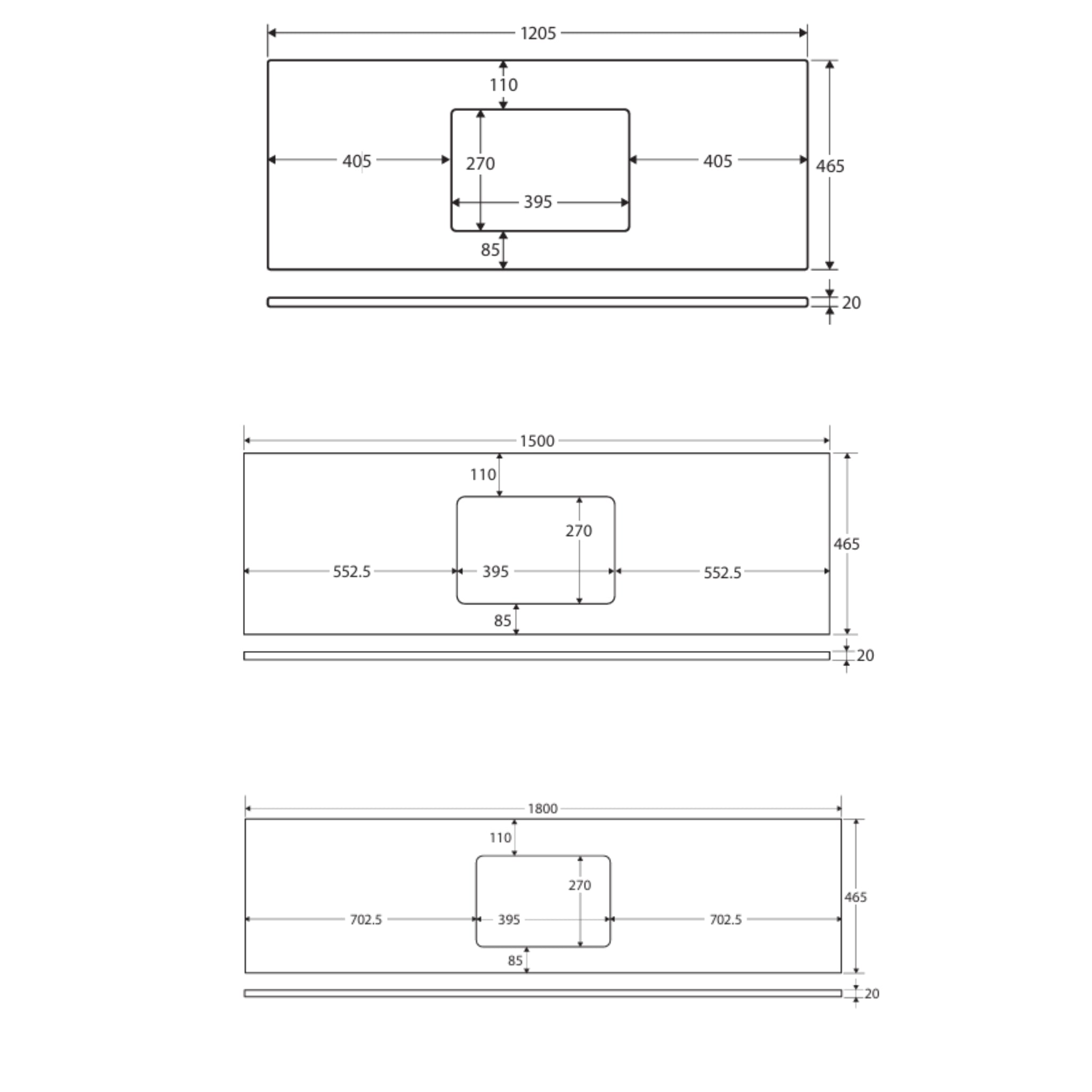 FIENZA PURE WHITE RECTANGULAR SOLID SURFACE BENCHTOP WITH UNDERMOUNT BASIN HOLE (AVAILABLE IN 600MM, 750MM, 900MM, 1200MM, 1500MM AND 1800MM)