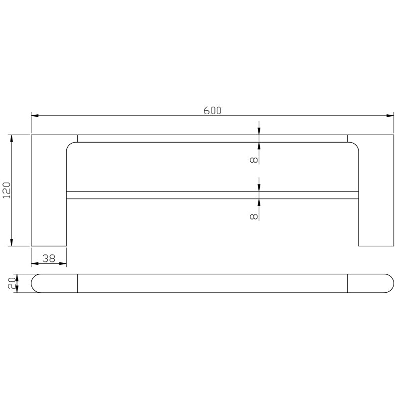 IKON CORA DOUBLE TOWEL RAIL 600MM BRUSHED GOLD